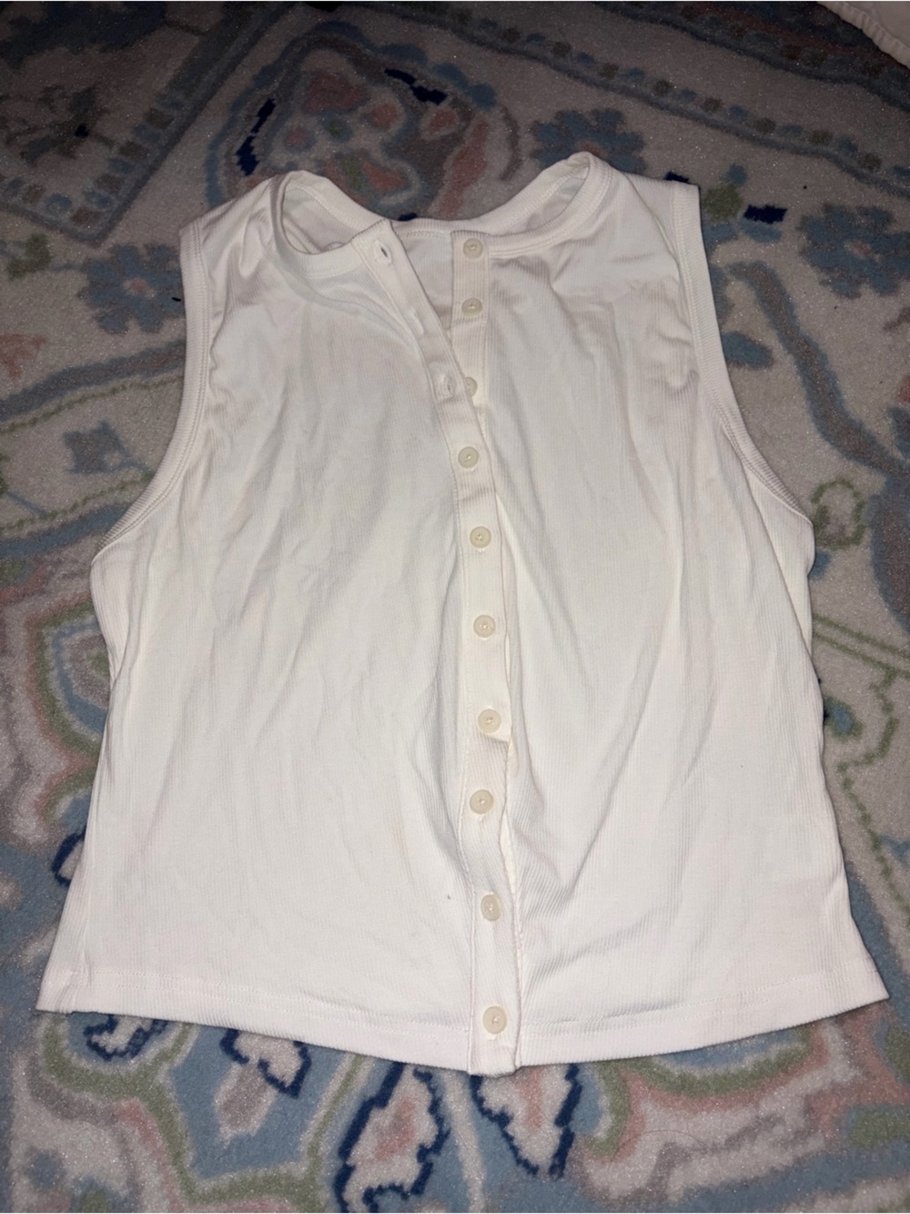 White Button-Front Women's Ribbed Tank Top